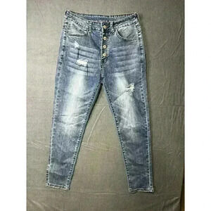 Kunmi Jeans Womens 8 Blue Light Wash Skinny Jeans Denim Distressed (0011)